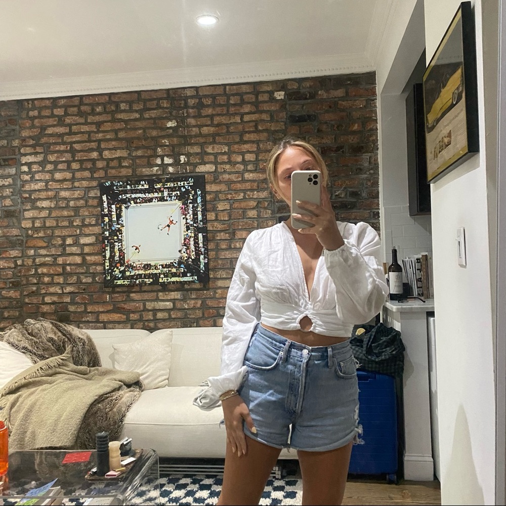 Zara white linen long sleeve with cutout detail